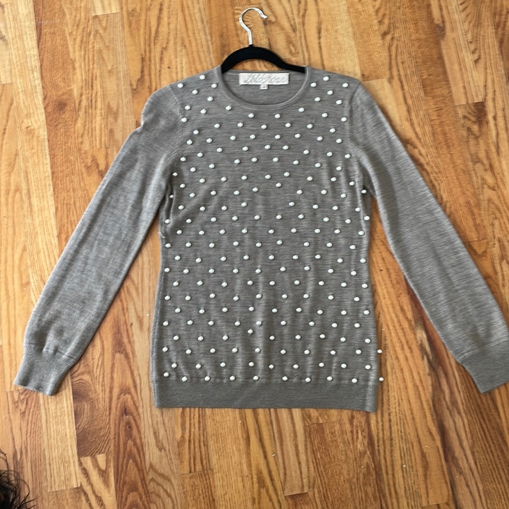 lela rose pearl embroidered sweater